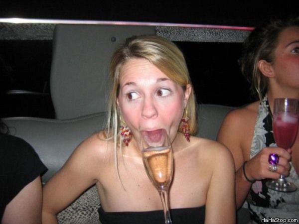 Girl Deepthroats Champagne Glass