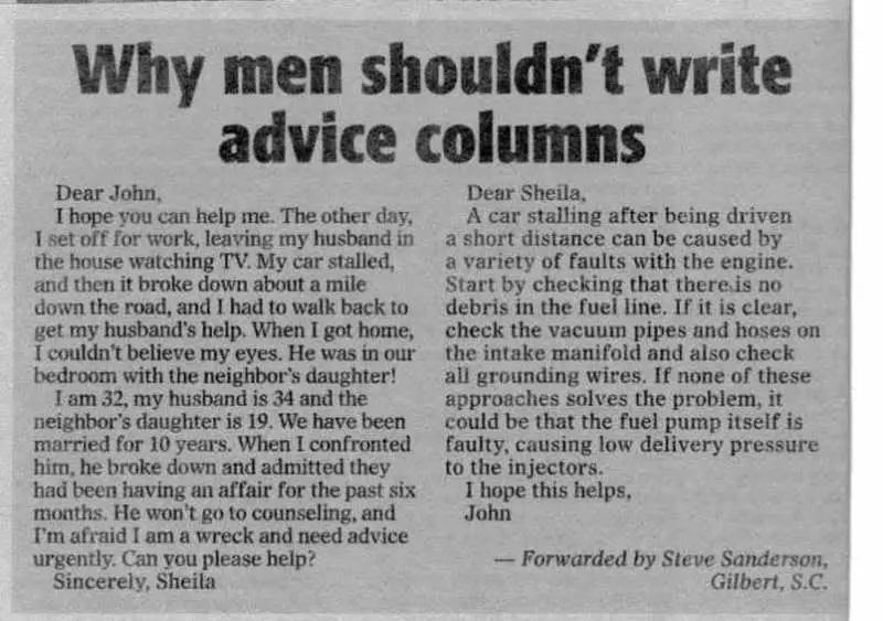 Why Men Shouldn't Write Advice Columns