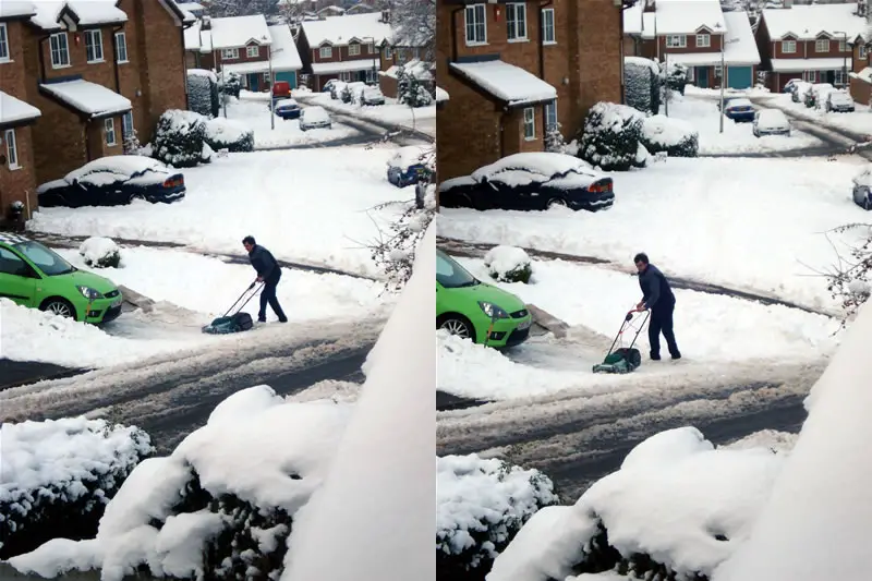 Idiot Neighbor Trys to Mow the Snow UK British