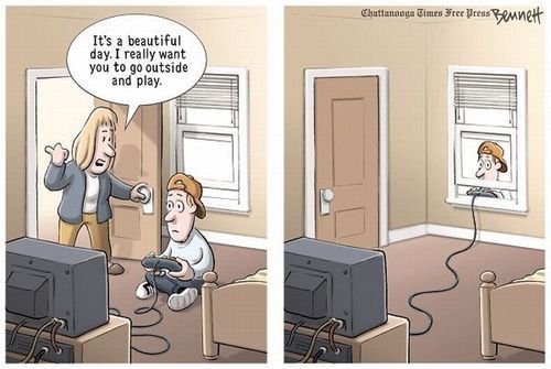 Cartoon Go Outside Play Video Games