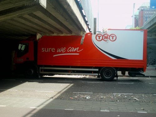 TNT Truck Yes We Can Crashes Into Bridge