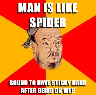 man is like spider sticky hand web